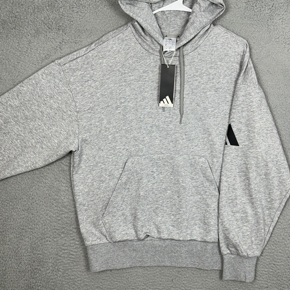 NEW Adidas Hoodie Mens Small Pullover Fleece Grey Heather Sweatshirt Logo Pocket